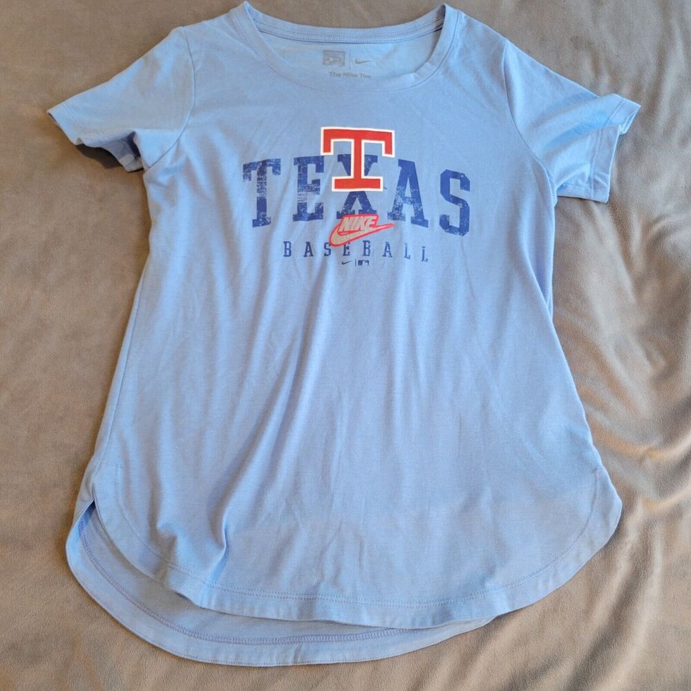 Nike Texas Rangers Baseball Womens Size XS Blue Graphic T-Shirt Short Sleeve Tee